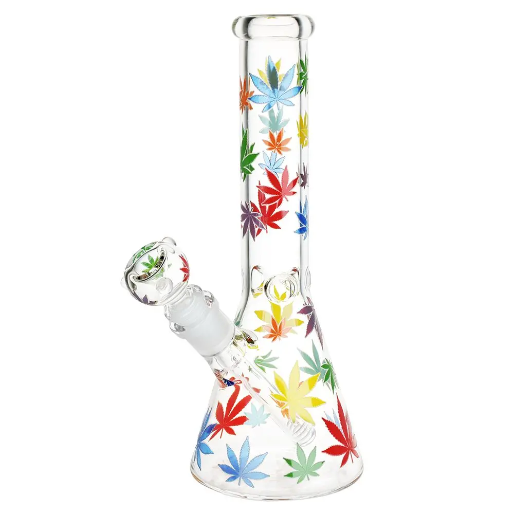 Rainbow Pride Leaf Beaker Glass Water Pipe - 10.25" / 14Mm F 1