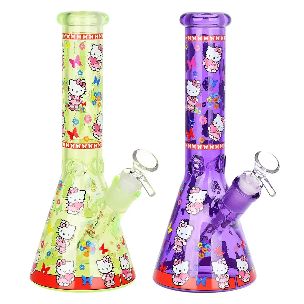 Hello Kitty Neon Beaker Glass Water Pipe - 10" / 14Mm F / Colors Vary 1