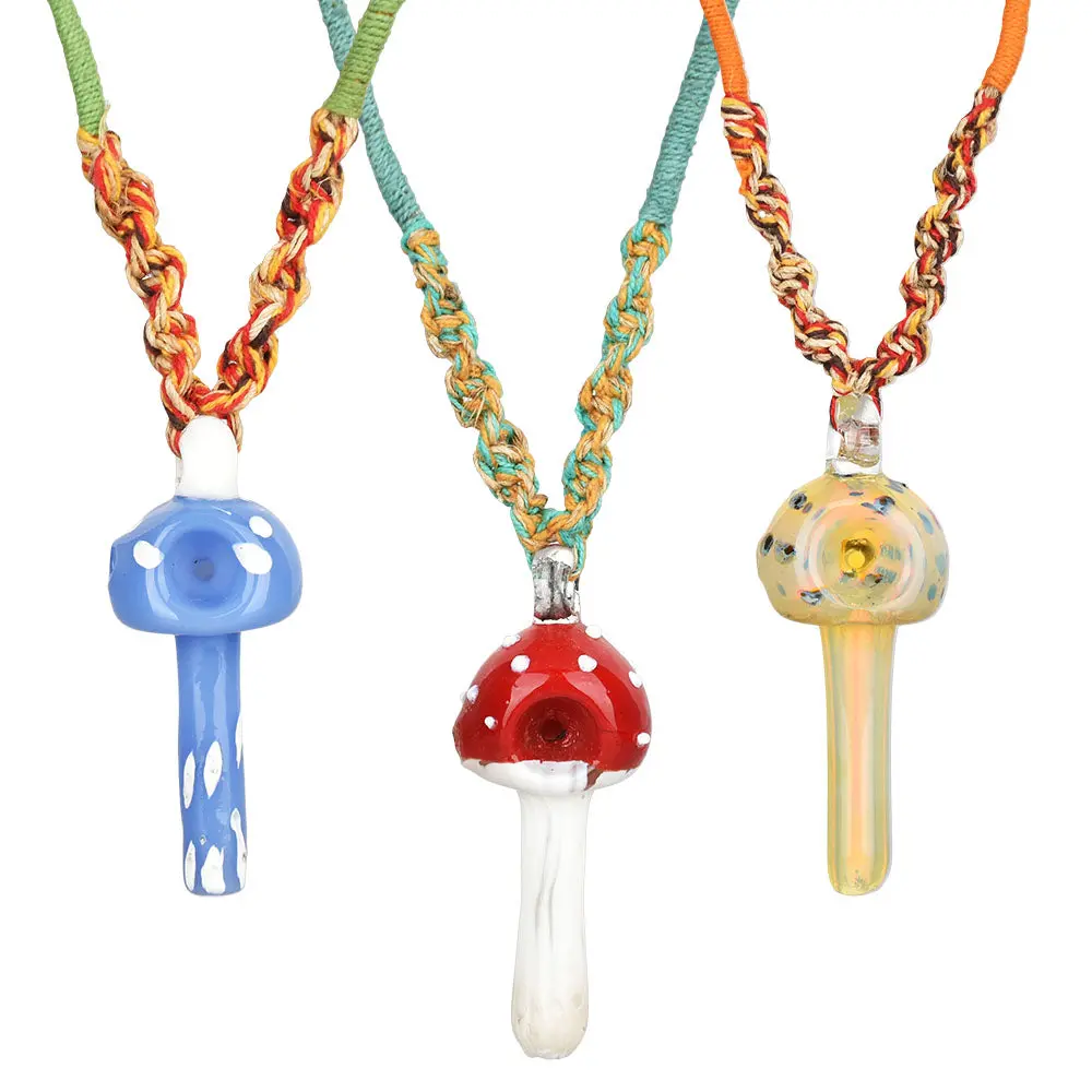 Mushroom Pendant Spoon Pipe Hemp Necklace -19"/ 10Pcs 1