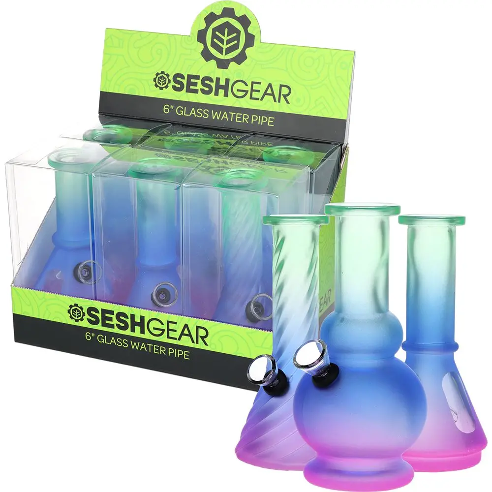 Seshgear Glass Mini Water Pipe | 6" | Grommet | Assorted Styles | 6Ct Display 2