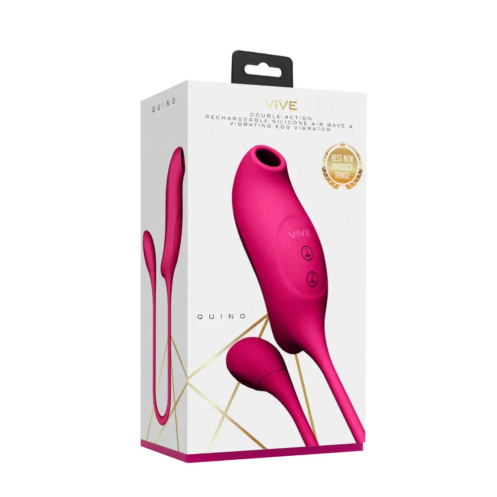 Vive Quino Rechargeable Air Wave & Vibrating Silicone Egg Vibrator Pink 1
