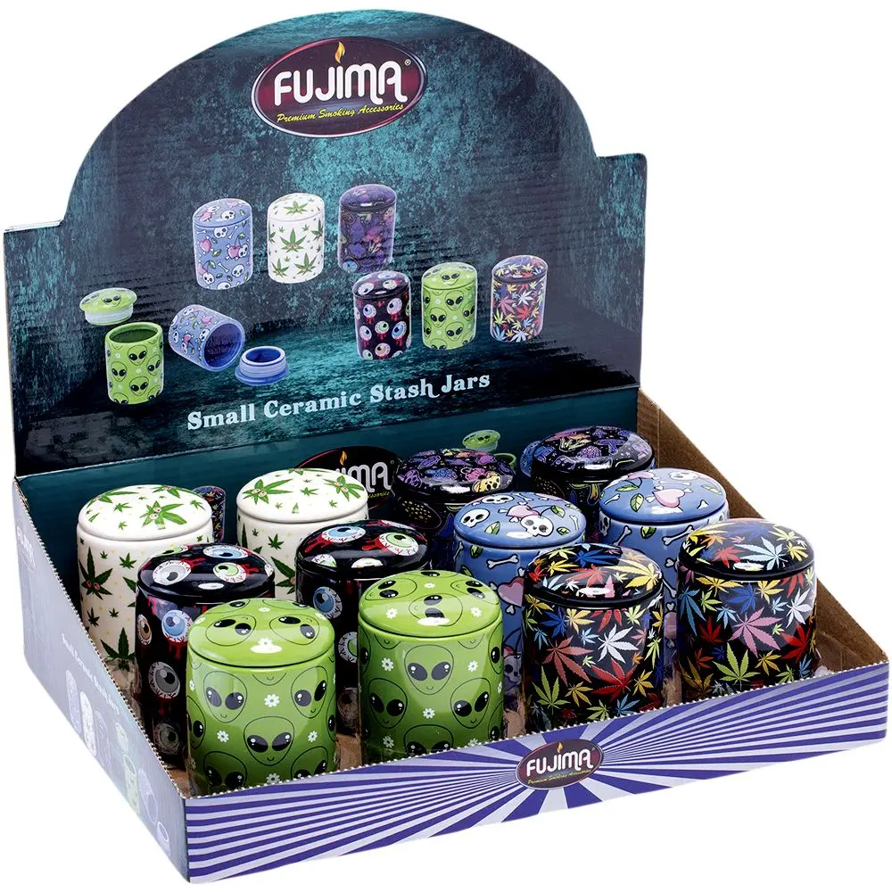 12Ct Display - Fujima Ceramic Stash Jar & Lid - 2.75" / Assorted Designs 1