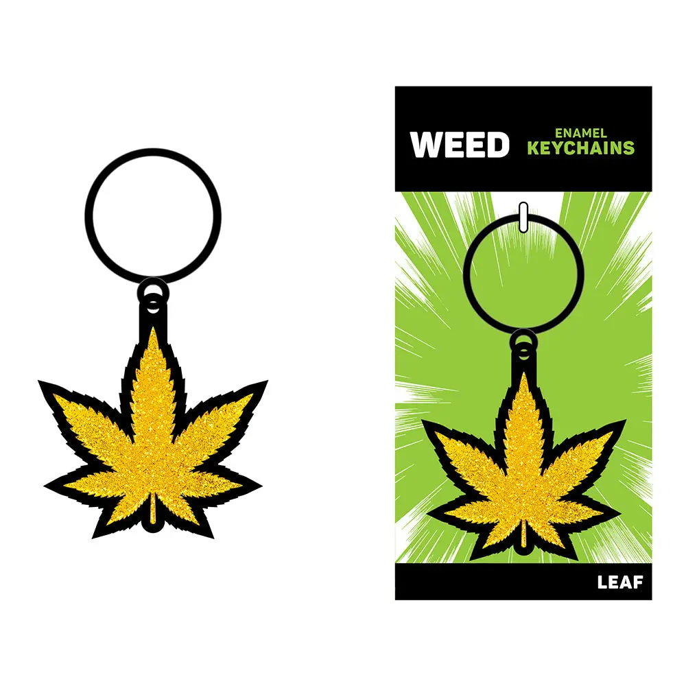 Weed Keychain Gold Glitter Marijuana Leaf 1