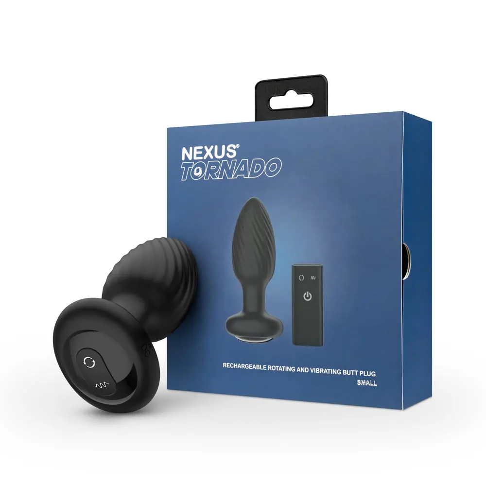 Nexus Tornado Rechargeable Remote-Controlled Rotating & Vibrating Textured Silicone Anal Plug Black 1