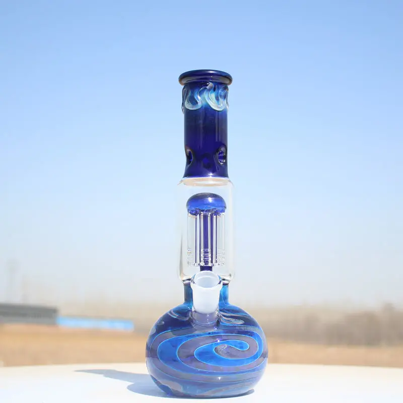 Blue Buddha Glass Water Pipe W/ Coil Perc 10.5" 1