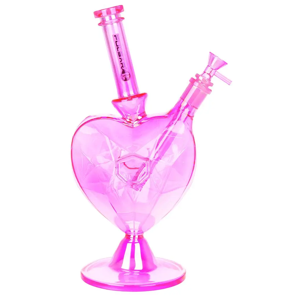 Pulsar Diamond Faceted Heart Glass Water Pipe - 11.75" / 14Mm F / Pink 1