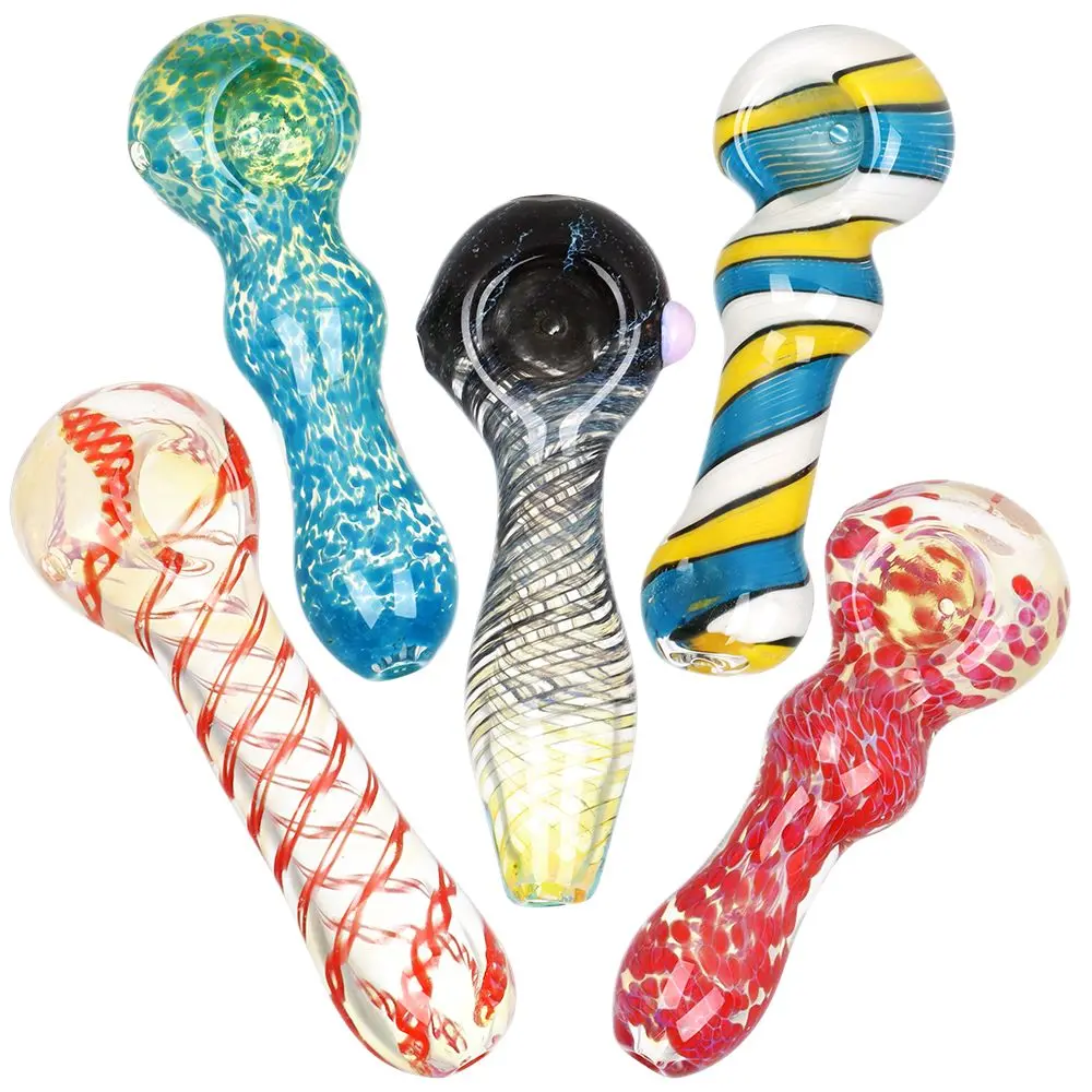20Ct Bundle - All Mixed Up Glass Spoon Pipe - 3.5" / Assorted Colors And Styles 1