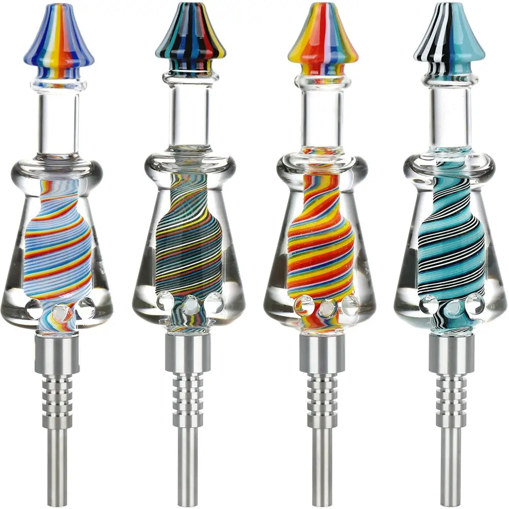 Rainbow Twist Glycerin Glass Dab Straw - Titanium Tip / 7.5" 1
