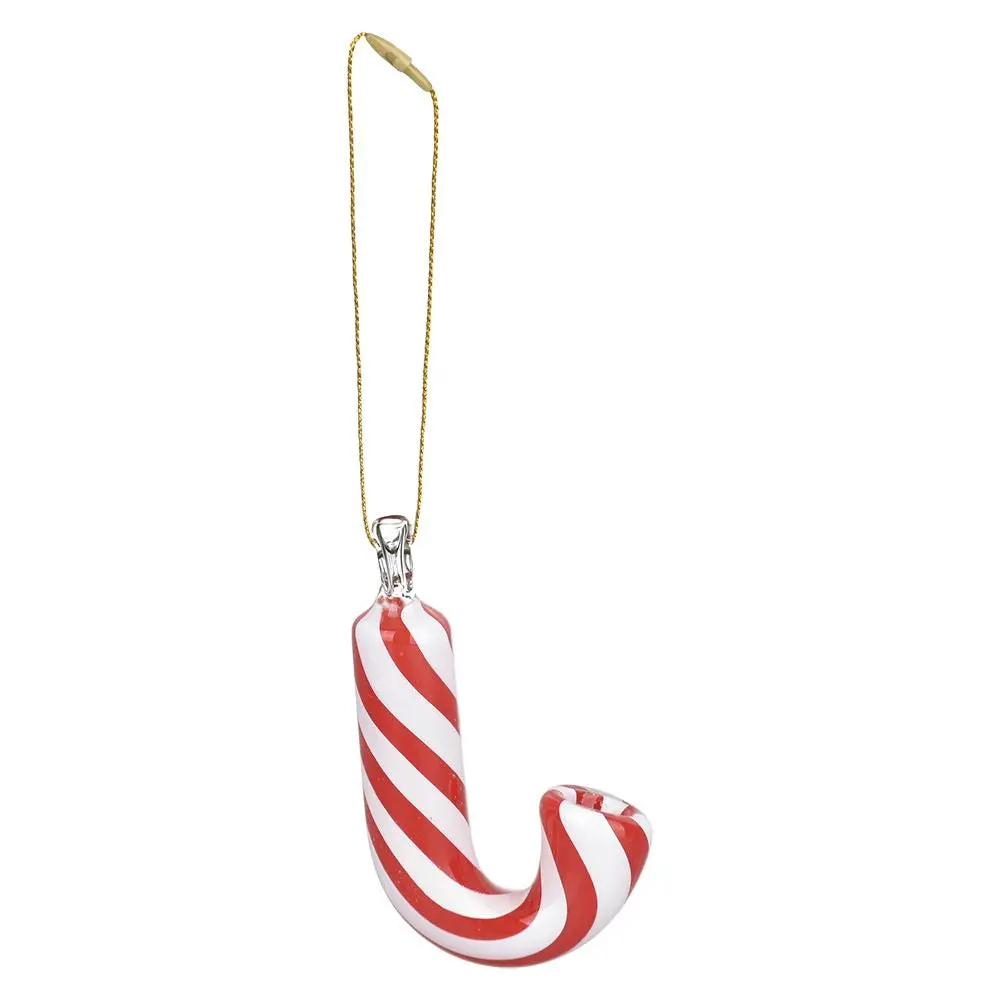 Santa's Secret Hangable Glass Christmas Ornament Hand Pipe - 3.25" / Candy Cane 1