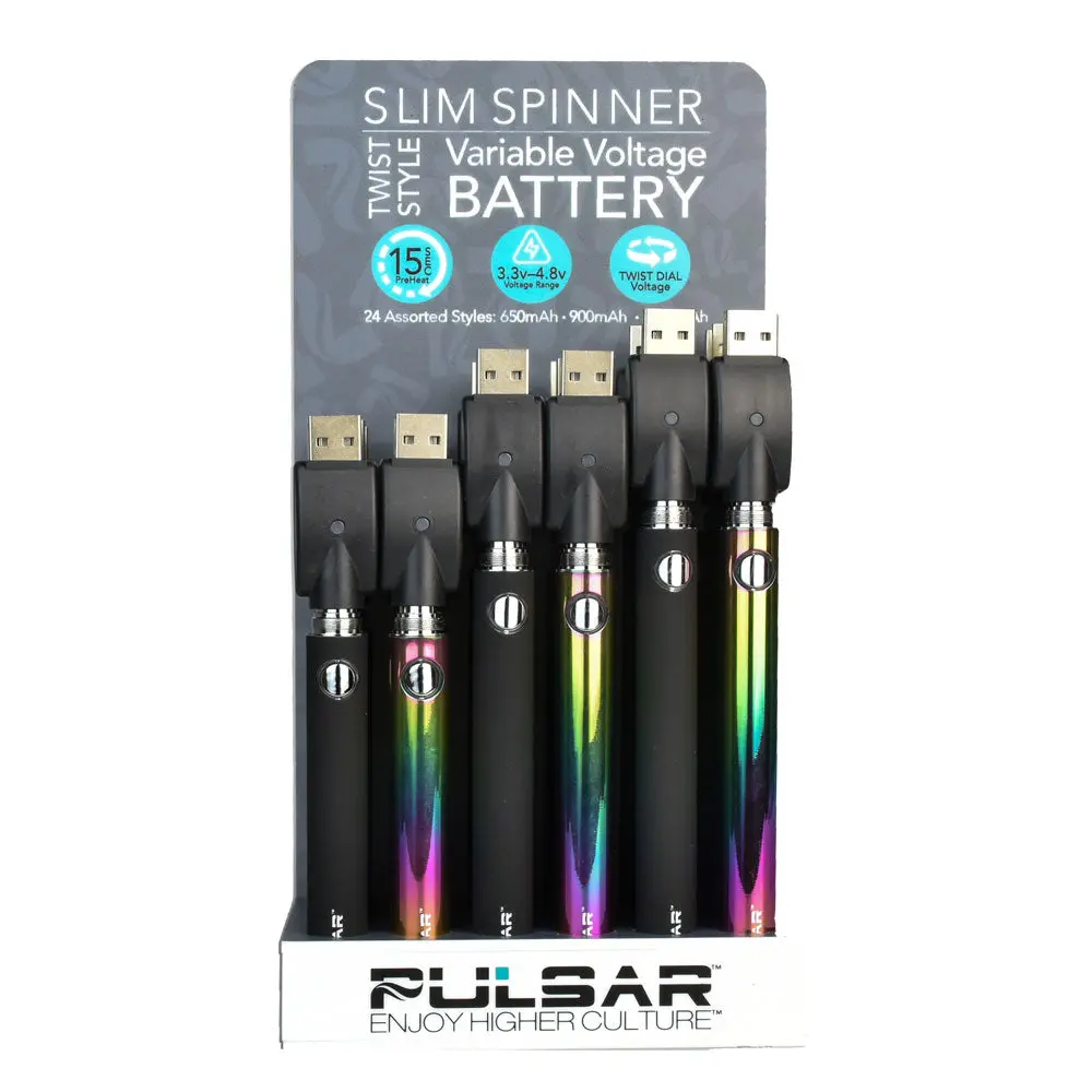 Pulsar Slim Spinner Twist Style Vv Batteries- Asst Mah - 24Pc 1