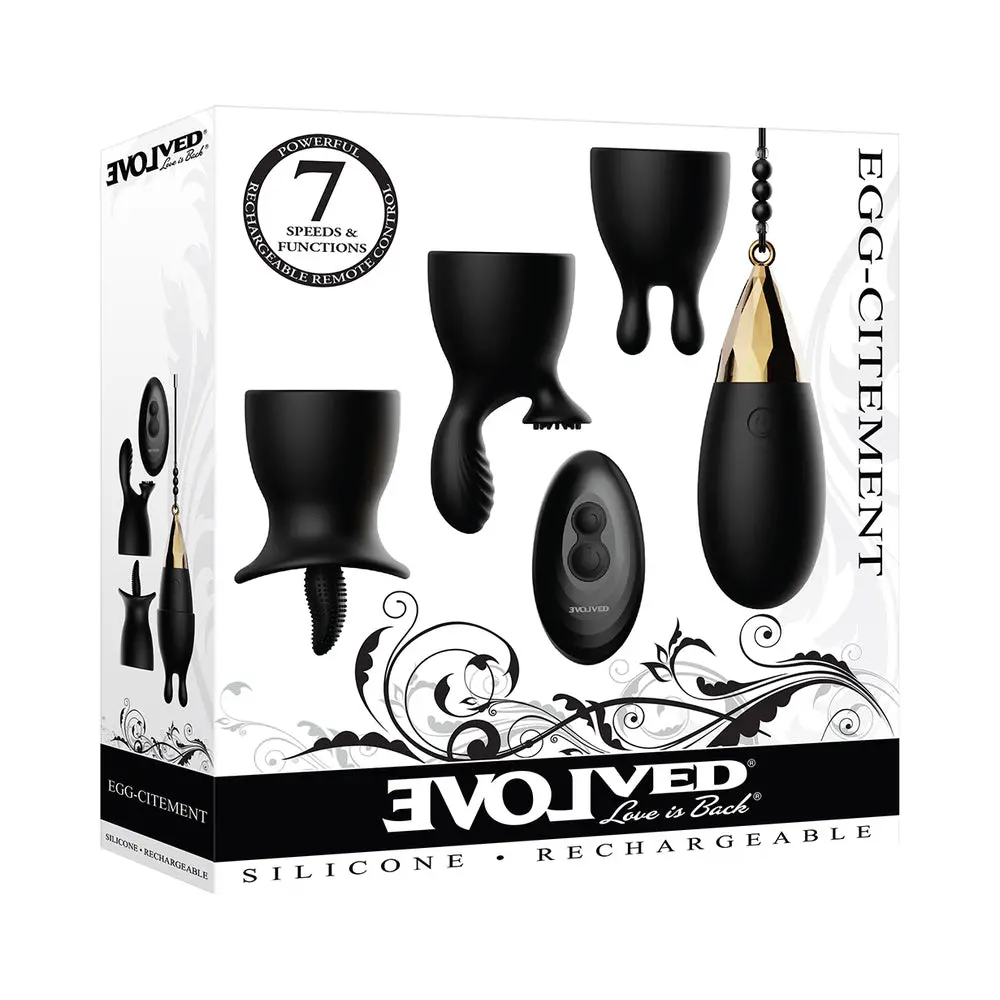 Evolved Egg-Citement 5-Piece Rechargeable Remote-Controlled Vibrator And Accessory Set Black 1