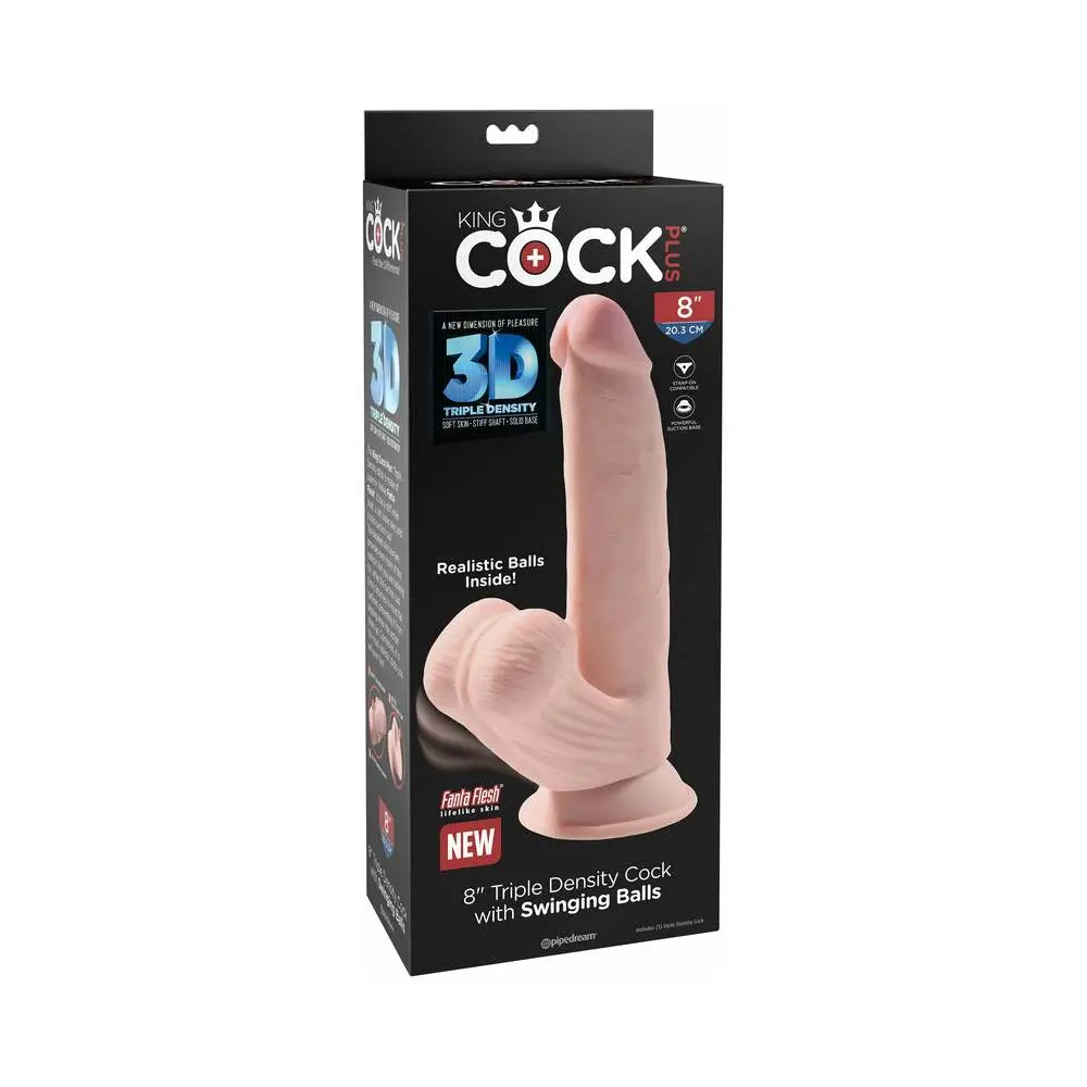 King Cock Plus 8 In. Triple-Density Cock With Swinging Balls Dildo Beige 1