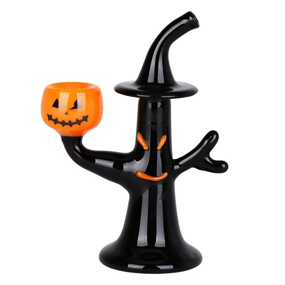 Tree Witch W/ Jack-O-Lantern Glass Hand Pipe - 5.5" 1
