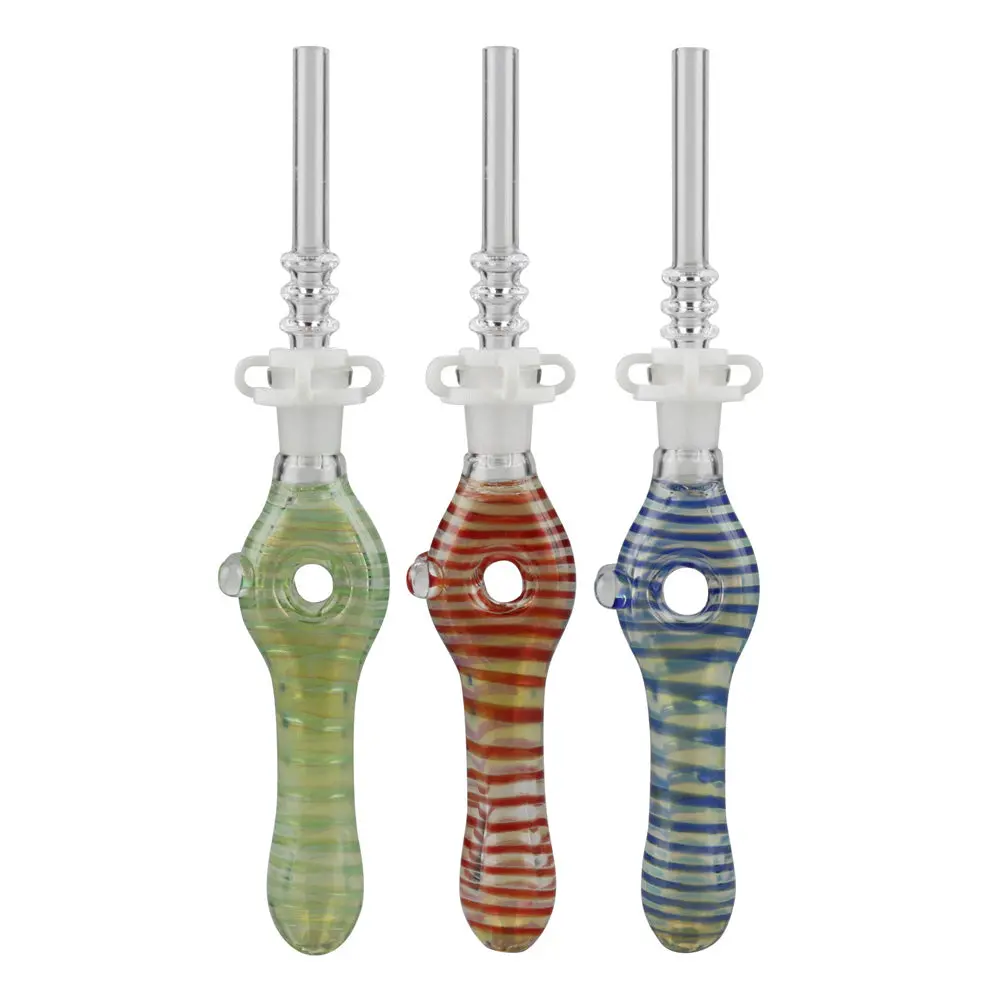 Glass Donut Dab Straw W/ Quartz Tip - 6.75"/10Mm/Colors Vary 1