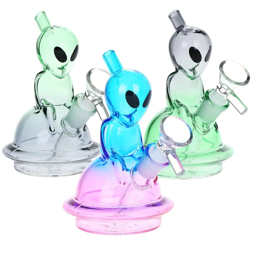 Alien Ufo Ombre Mini Glass Water Pipe - 5" / 14Mm F / Colors Vary 1