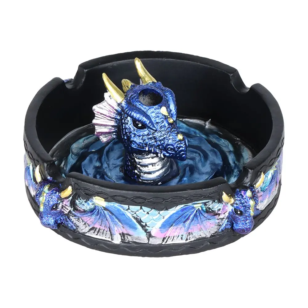 Dragon Polyresin Round Ashtray W/ Snuffer - 4" 1