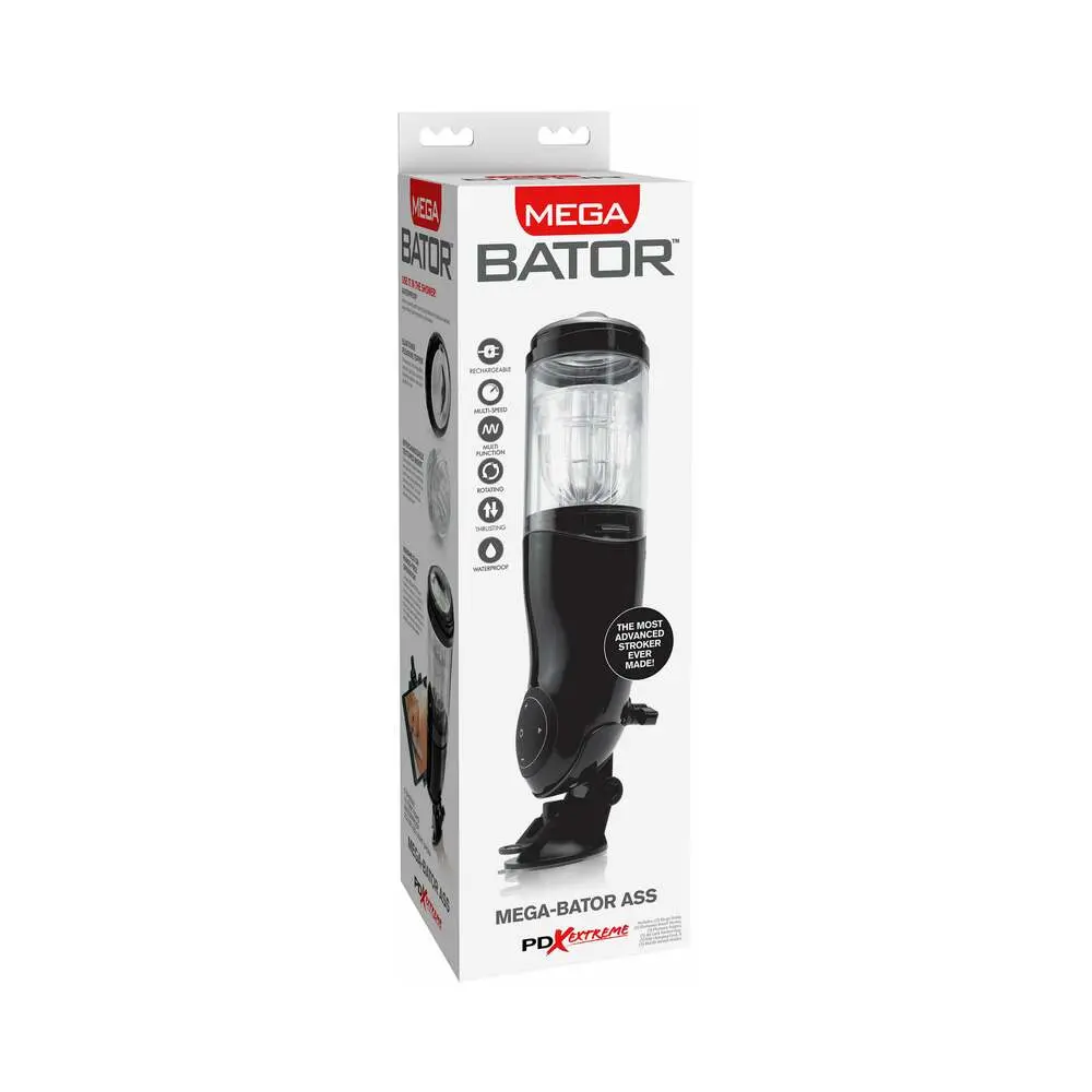 Pdx Mega-Bator Ass Rechargeable Rotating Thrusting Stroker With Hands-Free Suction Cup Clear/Black 1