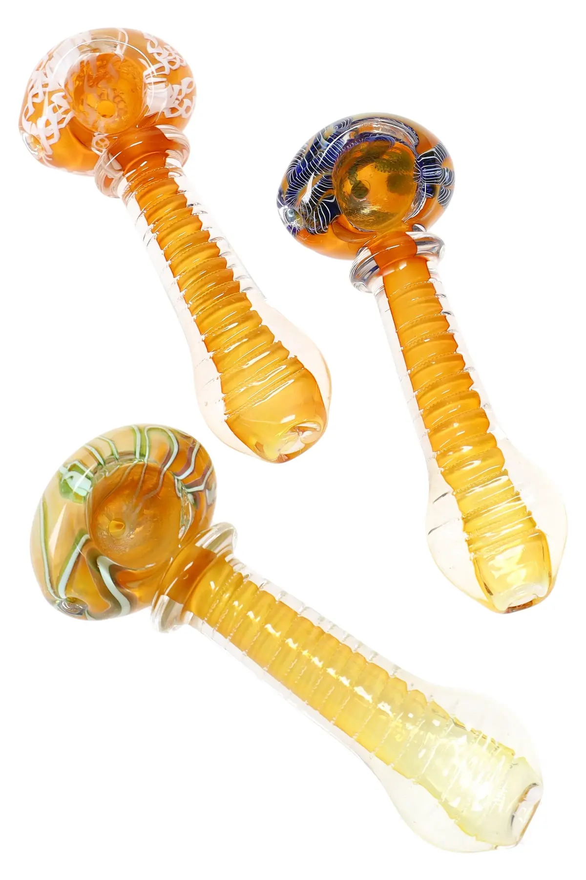 Gold Fumed Squiggle Glass Spoon Pipe “Squiggle Shine” – 4″ – Assorted Colors 1