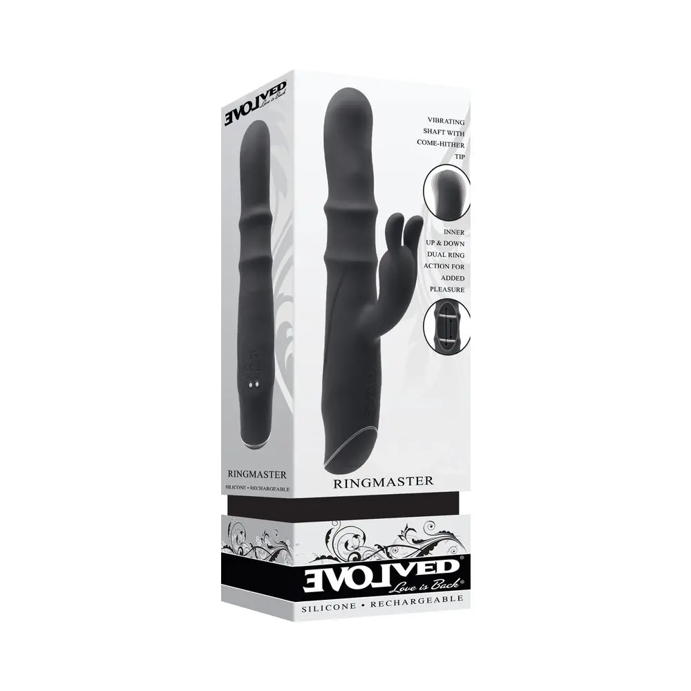 Evolved Ringmaster Rechargeable Dual Stim Vibe Silicone Black 1