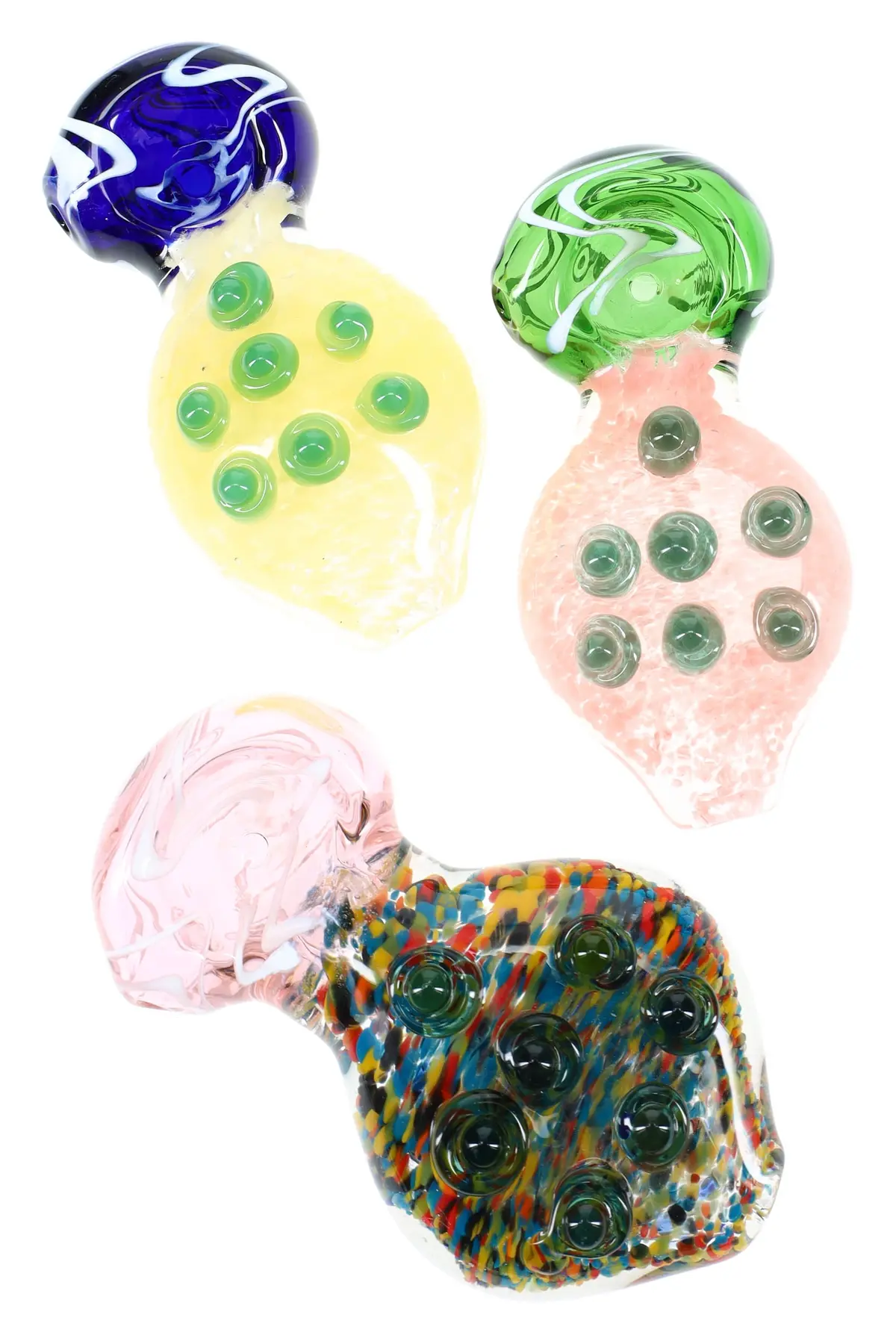 Colorful Frit Wide-Mouth Spoon Pipe “Polka Dot Paddle” – 4½″ – Assorted Colors 1