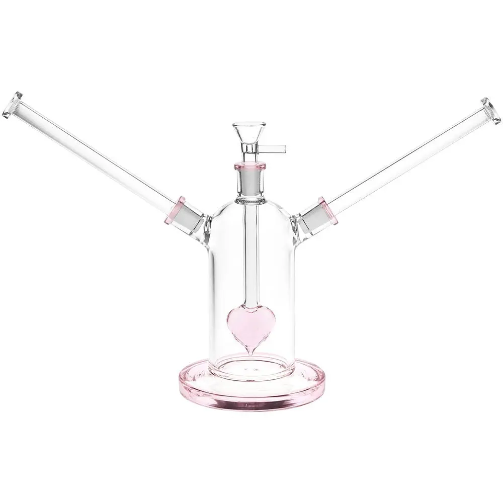 Date Night Heart Perc Dual Neck Glass Water Pipe - 7" / 14Mm F 1