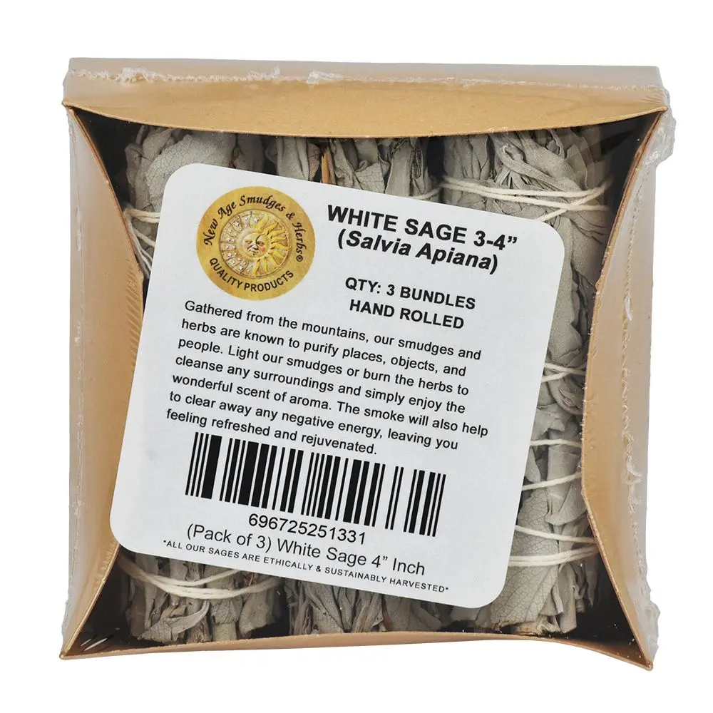 New Age Premium Organic California White Sage 4" 3Ct 1