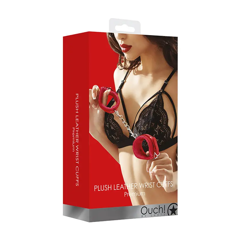 Ouch! Premium Plush Leather Adjustable Wrist Cuffs Red 1