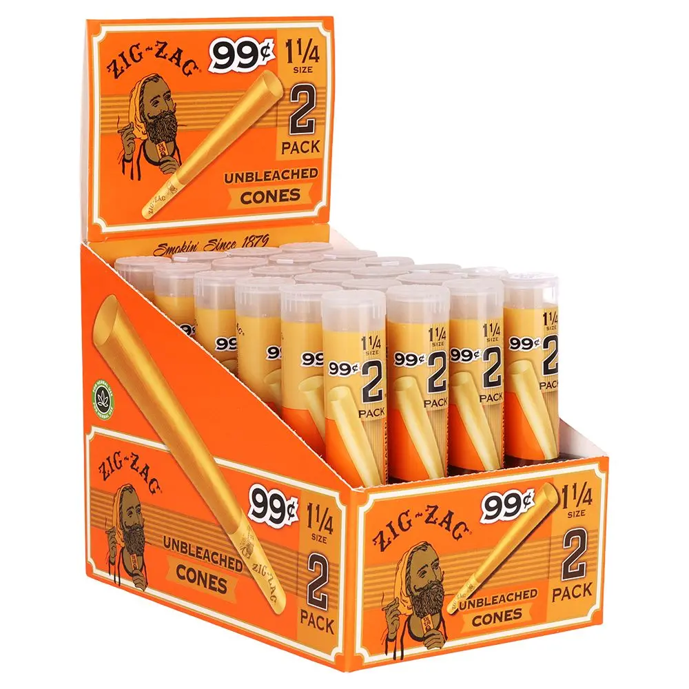 24Ct Display - Zig Zag Pre-Priced Unbleached Cones - 1 1/4 / 2Pc 1
