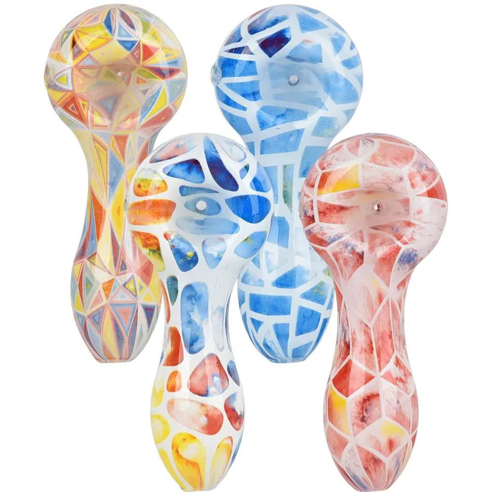 Geometric Colorful Print Glass Hand Pipe - 3.75" / Colors Vary 1