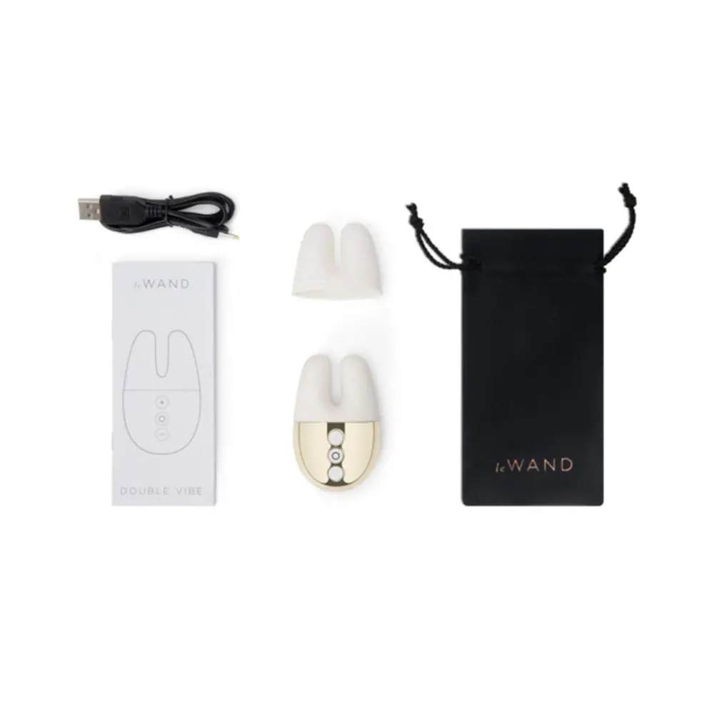 Le Wand Chrome Double Vibe Rechargeable Silicone Mini Vibrator White/Gold 1