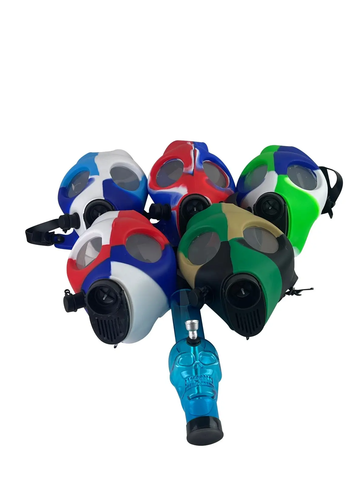 Multi-Colored Silicone Skull Gas Mask Bong 1
