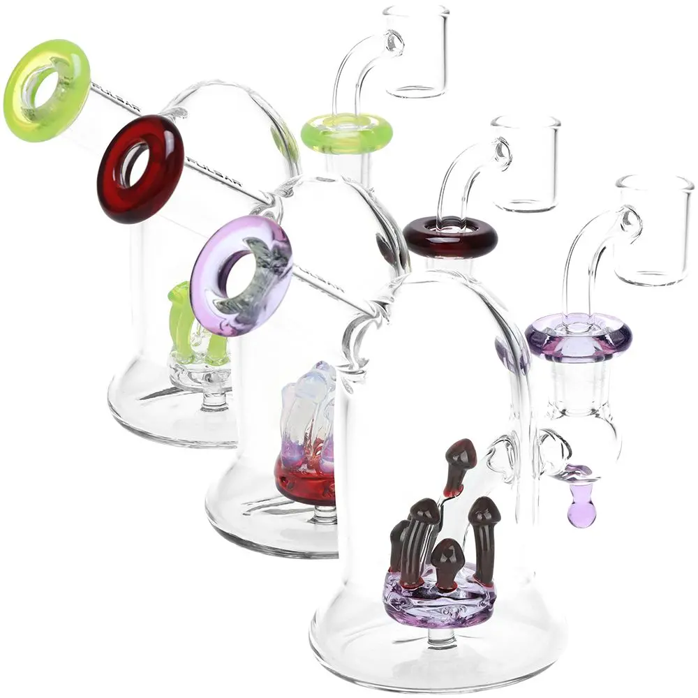 Pulsar Bioluminescence Shroom Perc Mini Glass Dab Rig - 5" / 14Mm F / Colors Vary 1