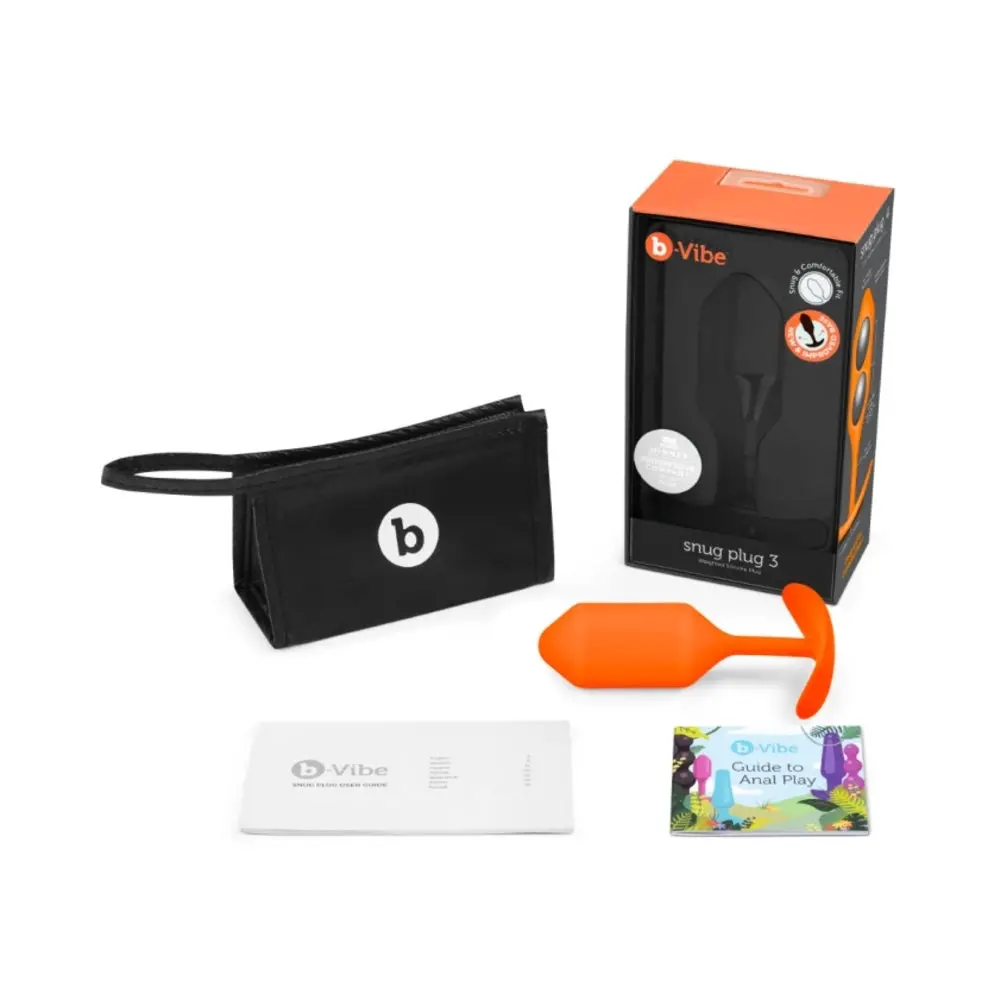 B-Vibe Snug Plug 3 Weighted Silicone Anal Plug Orange 1