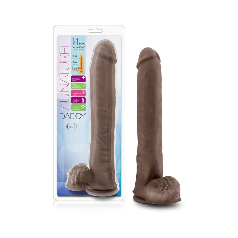 Au Naturel Daddy 14 In. Posable Dual Density Dildo With Balls Brown 1