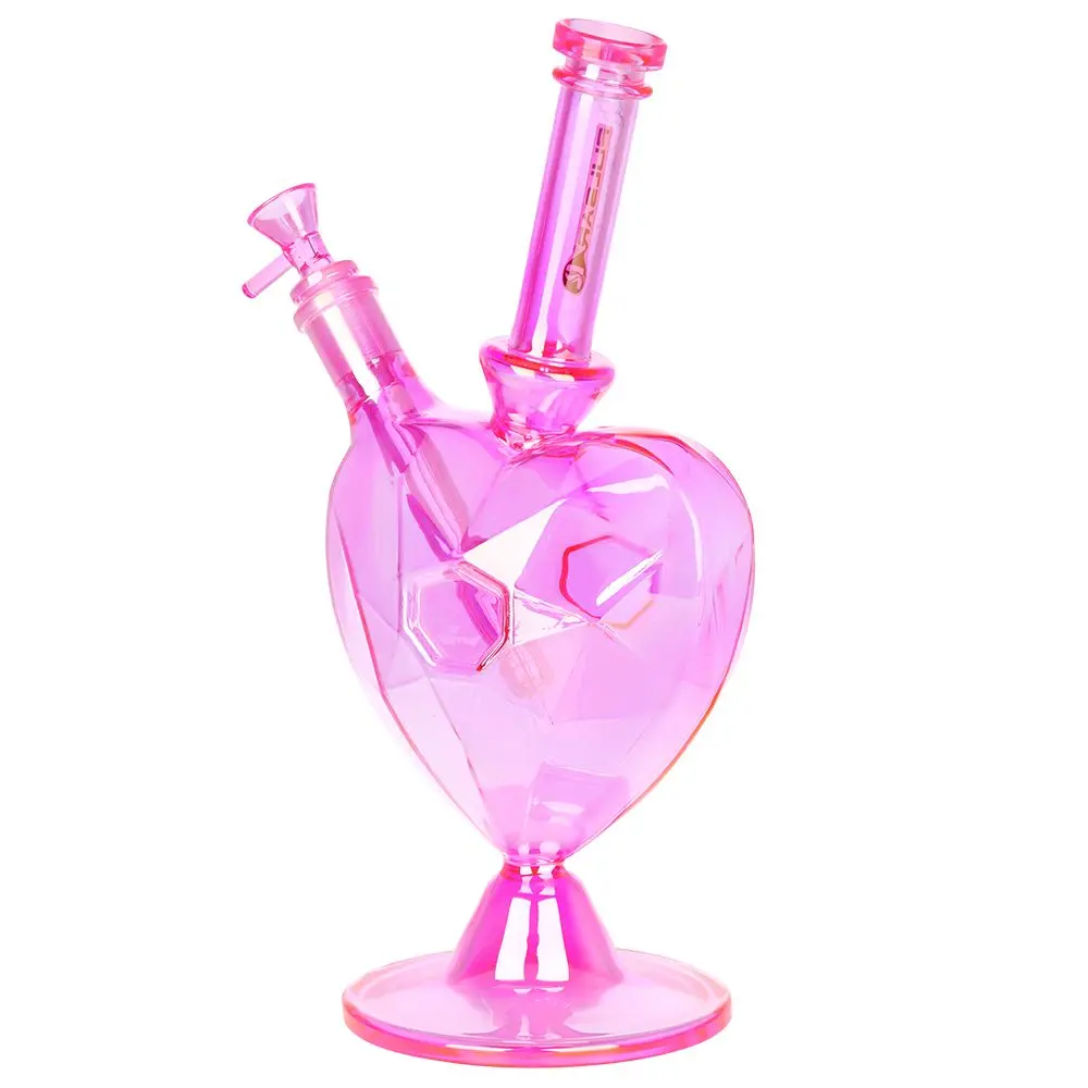 Pulsar Diamond Faceted Heart Glass Water Pipe - 11.75" / 14Mm F / Pink 2