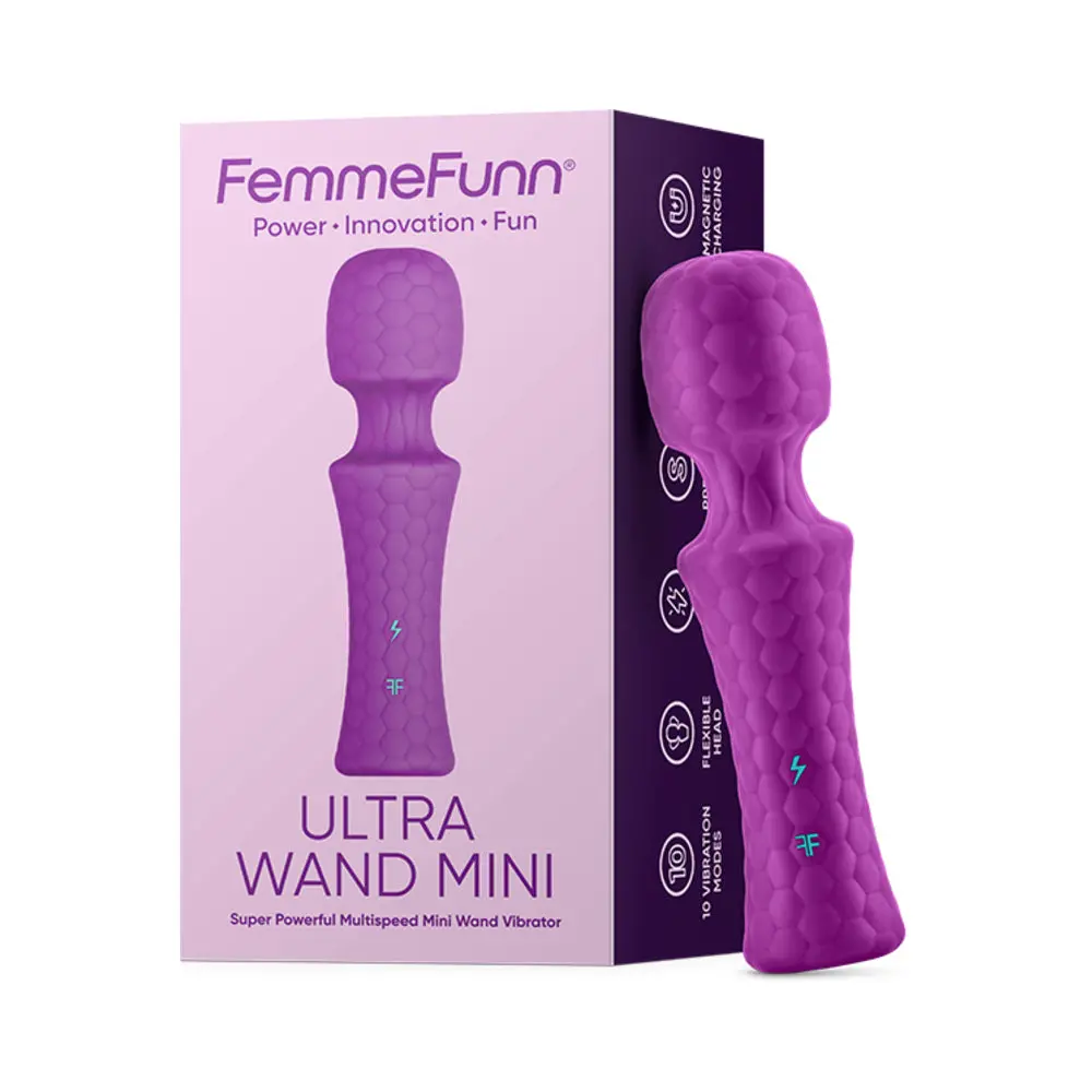 Femmefunn Ultra Wand Mini Rechargeable Flexible Textured Silicone Vibrator Purple 1