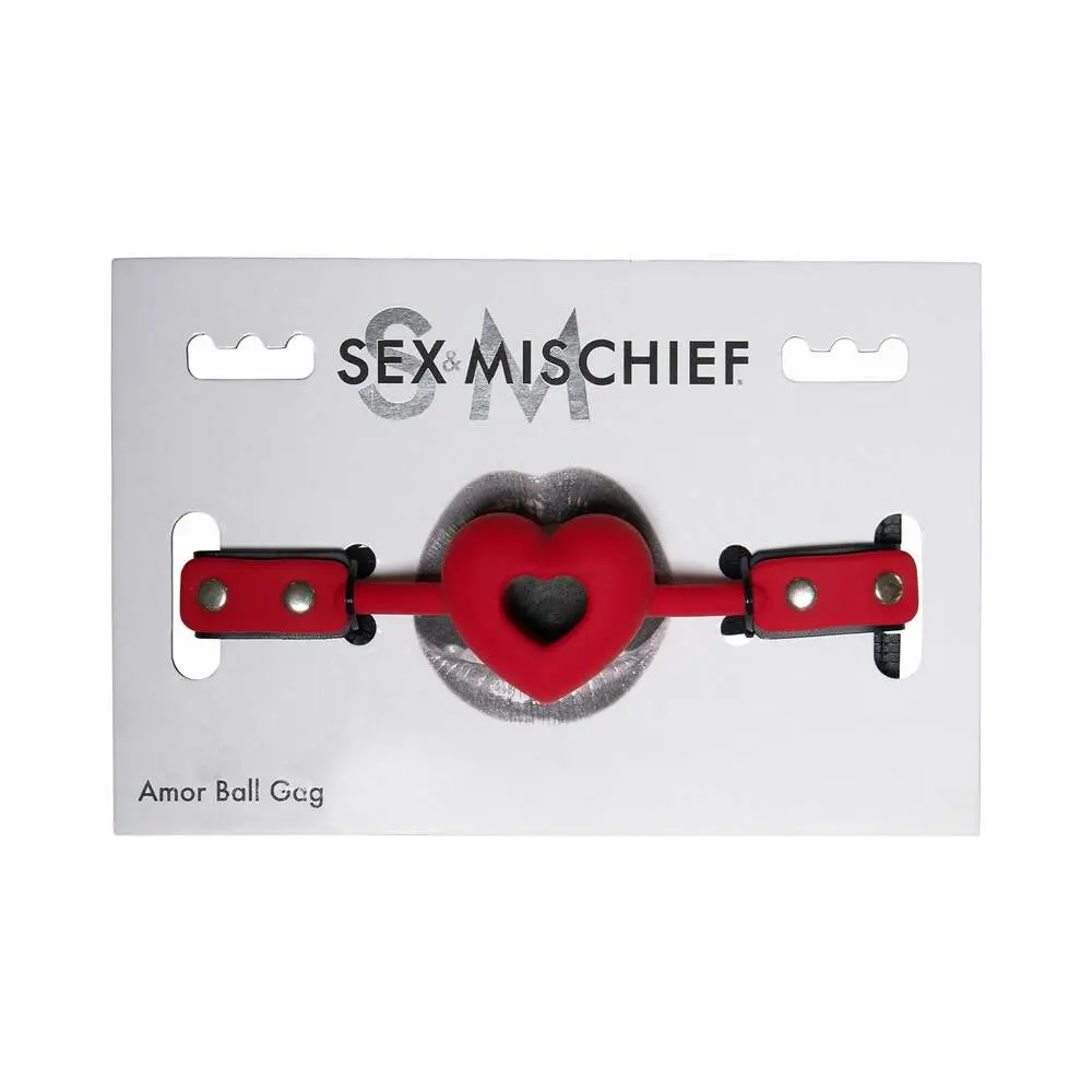 Sportsheets Sex & Mischief Amor Breathable Heart-Shaped Silicone Ball Gag Red 1