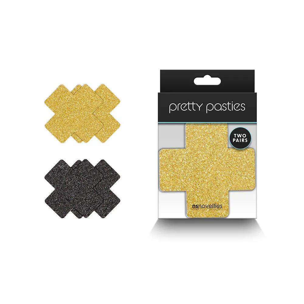 Pretty Pasties Glitter Cross Black/Gold 2 Pair 1