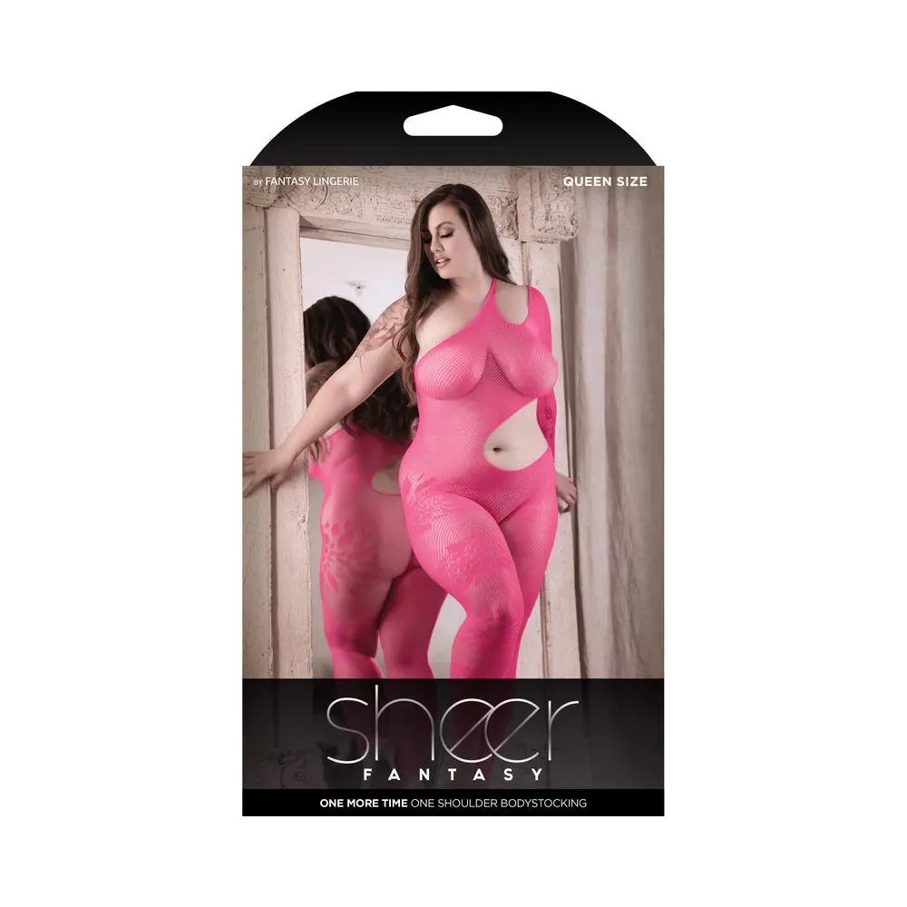 Fantasy Lingerie Sheer One More Time One Shoulder Cut Out Bodystocking Pink Queen Size 1