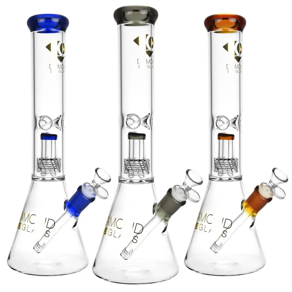 Diamond Glass Gold Warp Water Pipe - 14.5"/14Mm F/Clrs Vary 1