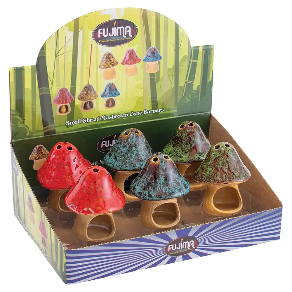Fujima Small Glazed Mushroom Cone Ceramic Incense Burner - 6Ct 1