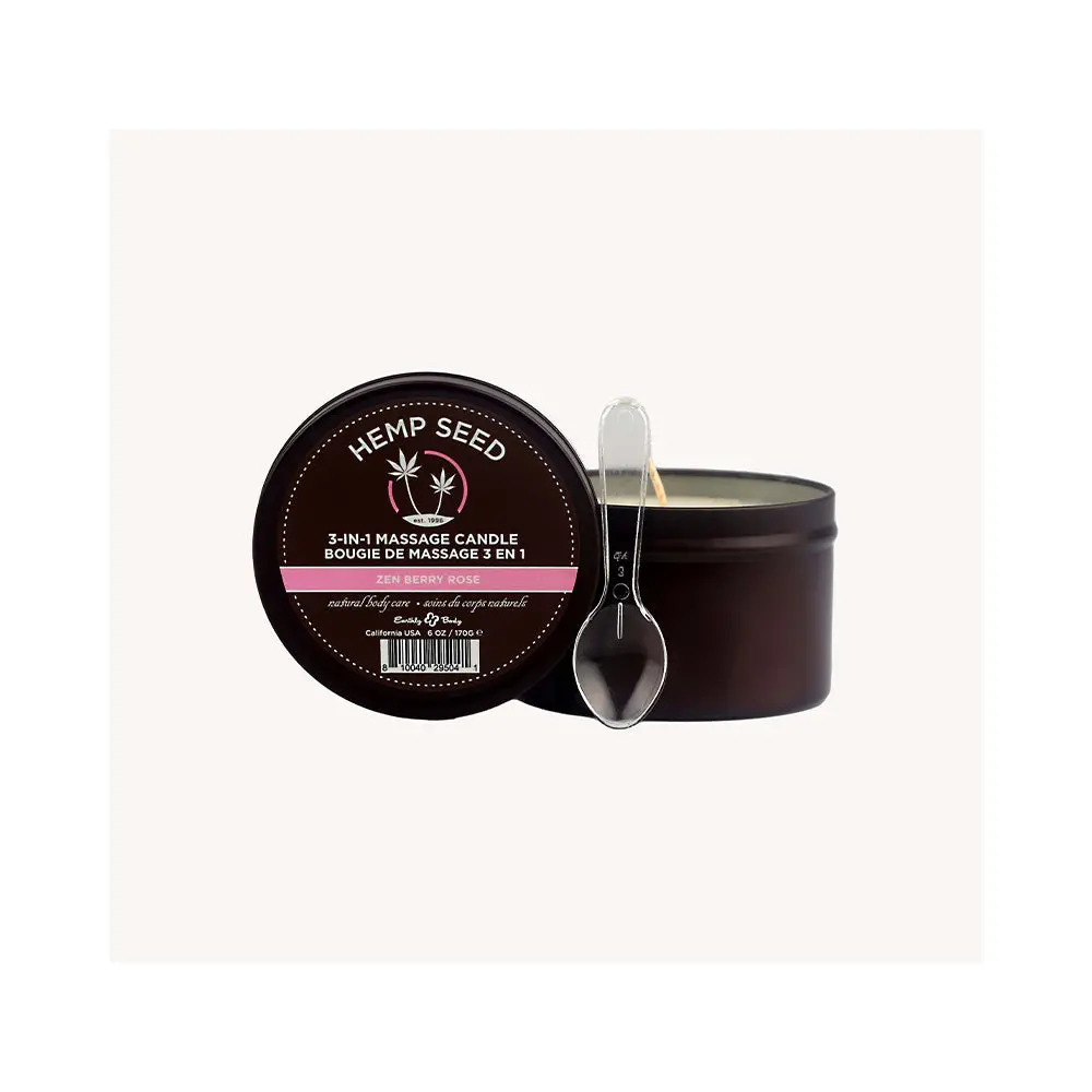 Earthly Body Hemp Seed 3-In-1 Massage Candle Zen Berry Rose 6 Oz. 1