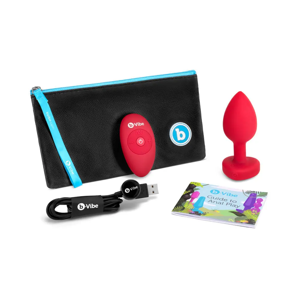 B-Vibe Vibrating Heart Anal Plug With Heart-Shaped Jewel Base Medium/Large Red 1
