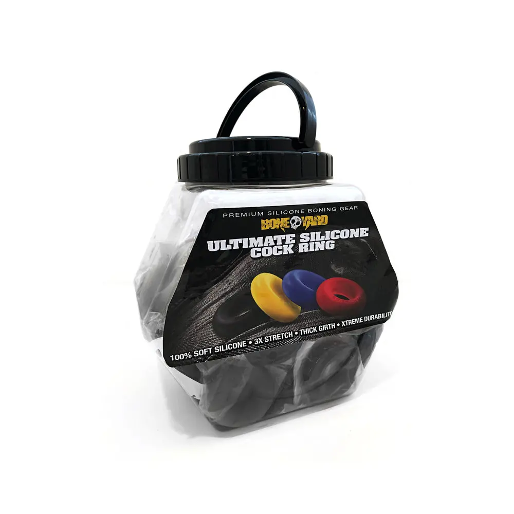 Boneyard Ultimate Silicone Cock Ring Black 50-Piece Fishbowl Display 1