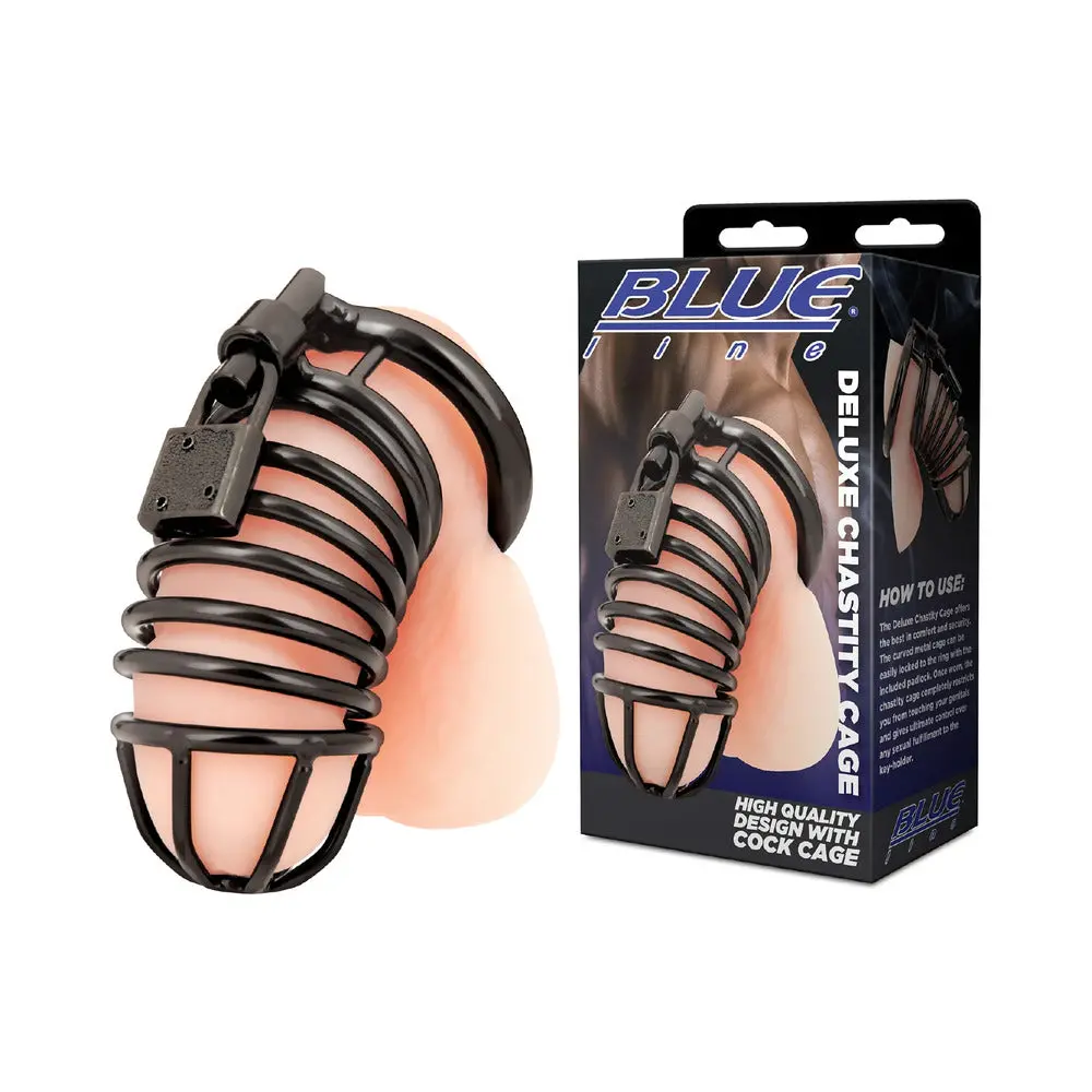 Blue Line Deluxe Chastity Cage Black 1