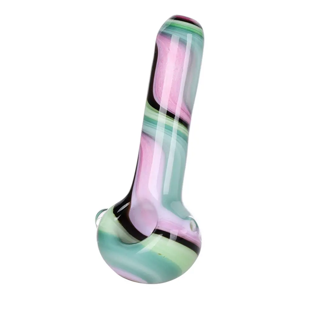 3Ct Bundle - Heady Ribbons Glass Spoon Pipe W Marble - 4" / Assorted Colors 2
