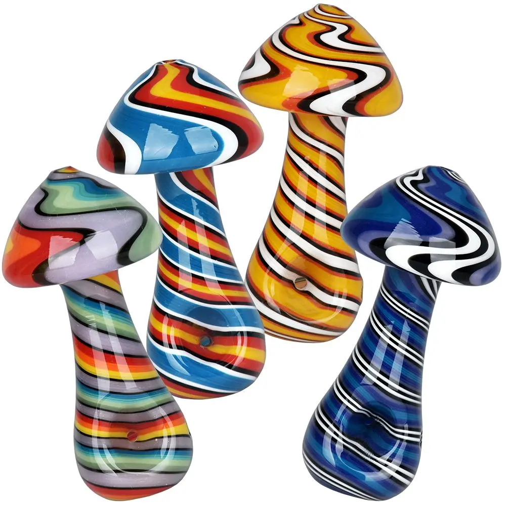 Wig Wag Mushroom Glass Hand Pipe - 4" / 4Ct 1