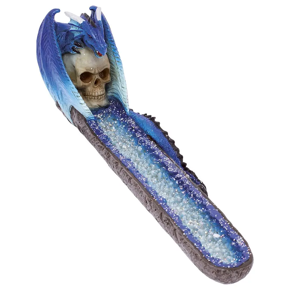 Fujima Blue Dragon On Skull Crystal  Incense Burner - 11" 1