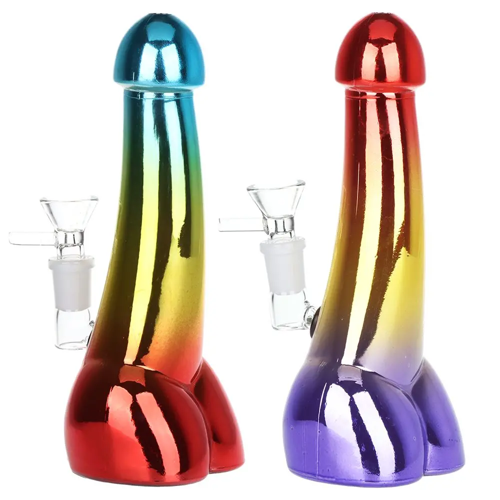 Penis Electroplated Glass Water Pipe - 8" / 14Mm F / Colors Vary 1