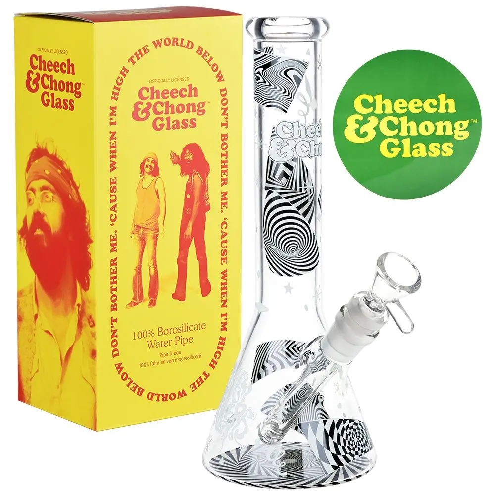 Cheech & Chong Glass Optical Illusion Glow Glass Beaker Water Pipe - 10" / 14Mm F 1